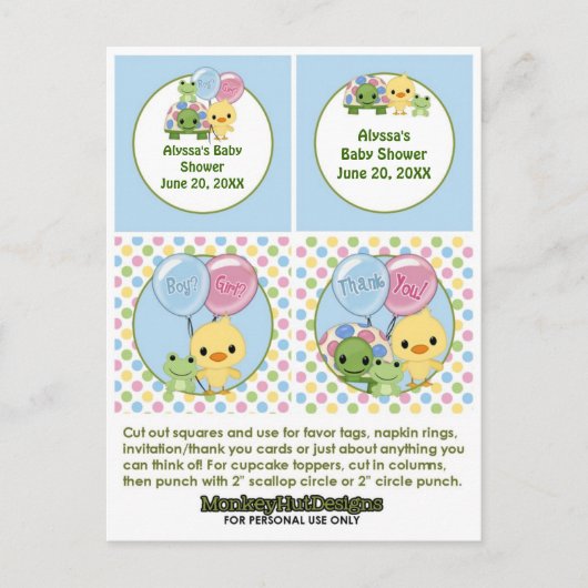 Pond Pals Duck Baby shower Cupcake Topper Neutraal Uitnodiging Briefkaart (Voorkant)
