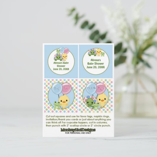Pond Pals Duck Baby shower Cupcake Topper Neutraal Uitnodiging Briefkaart (Staand voorkant)