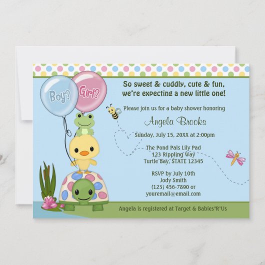 Pond Pals Duck Baby shower Invitation Frog #2 Kaart (Voorkant)