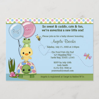 Pond Pals Duck Baby shower Invitation Frog #2 Kaart