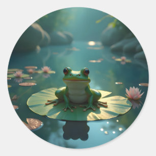 Pond Sentinel – Frog Wildlife Art Classic Rond Ronde Sticker