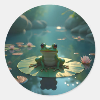 Pond Sentinel – Frog Wildlife Art Classic Rond Ronde Sticker