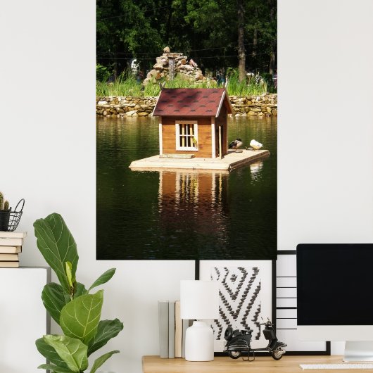 Pond with bird house poster (Thuiskantoor)