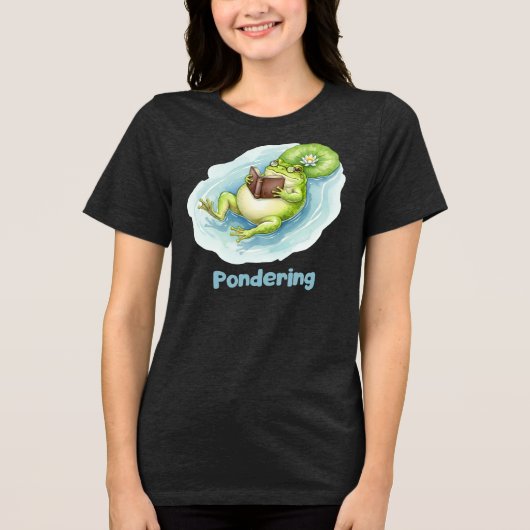 Pondering Frog Reading Book T-shirt (Voorkant)