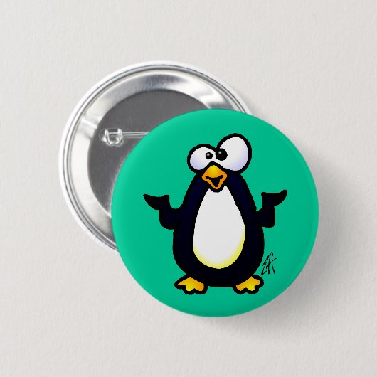 Pondering Penguin Ronde Button 5,7 Cm (Voorkant /achterkant)