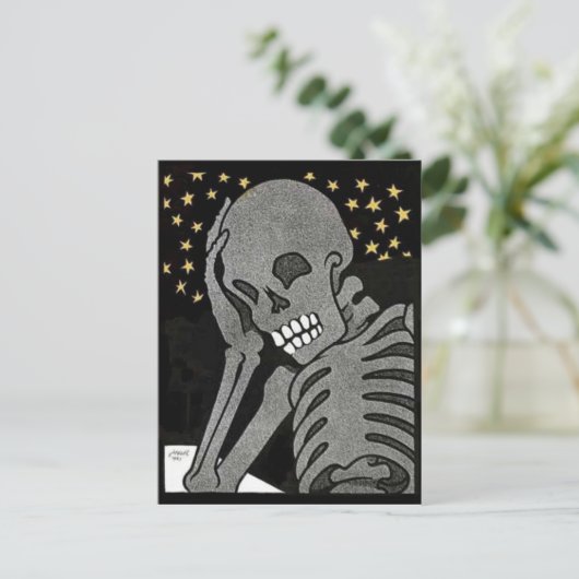 Pondering Skeleton briefkaart (Staand voorkant)