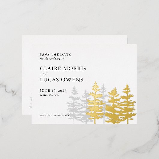 Ponderosa Pines sparen de Datum Folie Uitnodiging Briefkaart (Voorkant / Achterkant)