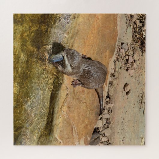 **"Pondside Feest: een otter en zijn vangst"** Legpuzzel (Horizontaal)