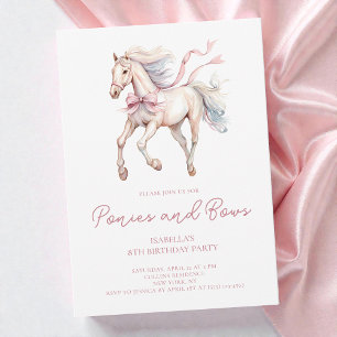 Poneys en Strikken Roze Waterverf 8e Verjaardagsfe Kaart