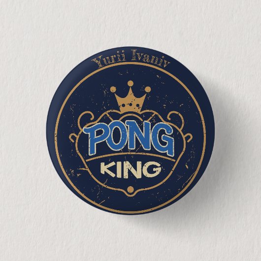 Pong King Blue Ronde Button 3,2 Cm (Voorkant)