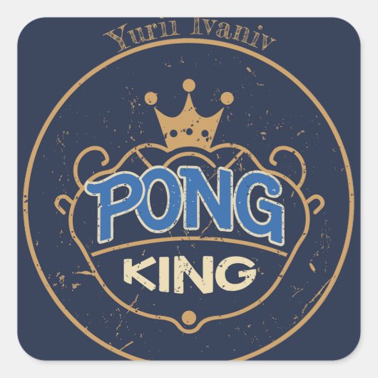 Pong King Blue Vierkante Sticker (Voorkant)