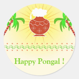 Pongal pot en suikerriet ronde sticker