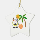 Pongal Pot, Koe en boom Keramisch Ornament (Links)