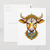 Pongal Versierde Koe Briefkaart (Voorkant / Achterkant)