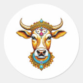 Pongal Versierde Koe Ronde Sticker (Voorkant)