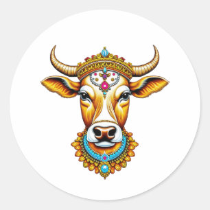 Pongal Versierde Koe Ronde Sticker
