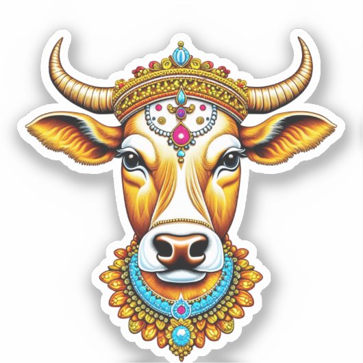 Pongal Versierde Koe Sticker (Voorkant)