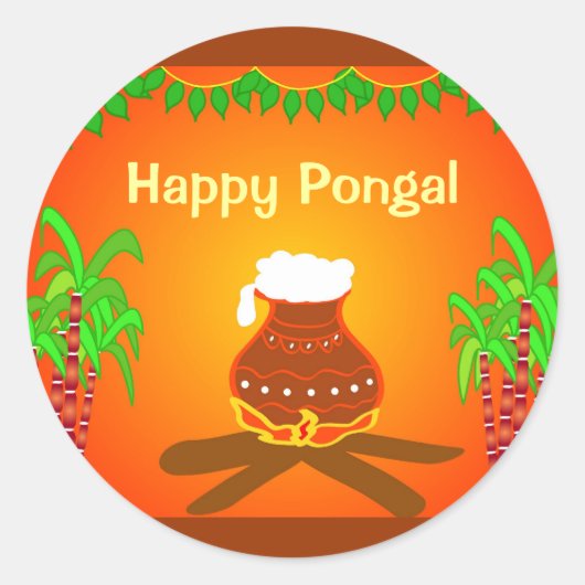 Pongal - Zuid-Indisch festival Ronde Sticker (Voorkant)