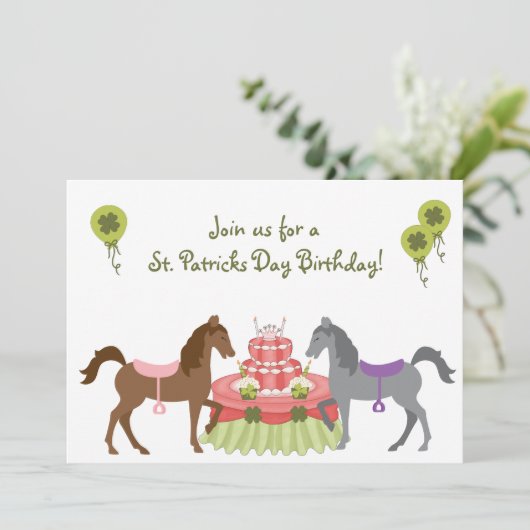  Ponies St Patrick's Day Birthday Uitnodiging (Staand voorkant)