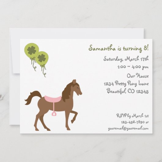 Ponies St Patrick's Day Birthday Uitnodiging (Achterkant)