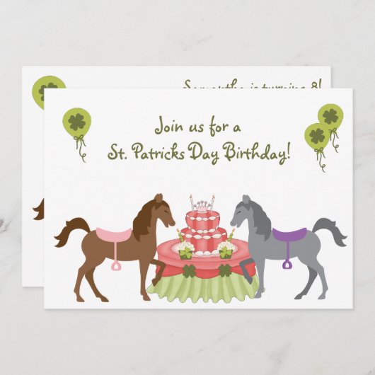  Ponies St Patrick's Day Birthday Uitnodiging (Voorkant / Achterkant)