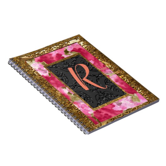 Poniste Floral Old Book Style Monogram Notitieboek (Rechterzijde)