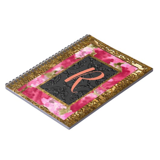 Poniste Floral Old Book Style Monogram Notitieboek (Linkerzijde)