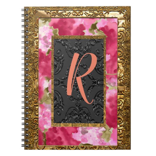Poniste Floral Old Book Style Monogram Notitieboek (Voorkant)