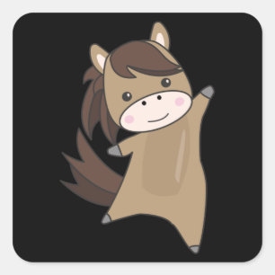 Ponny Rider Cute Animals Brown Vierkante Sticker