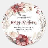 Ponsietta Kerstkrans Retouradres Ronde Sticker (Voorkant)