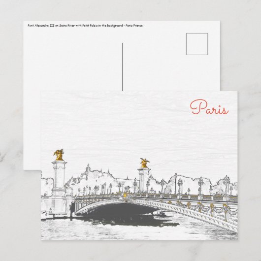 Pont Alexandre III aan de Seine River - Parijs Fra Briefkaart (Voorkant / Achterkant)