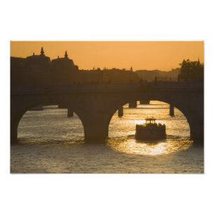 Pont Neuf, Seine, zonsondergang, Parijs, Frankrijk Foto Afdruk