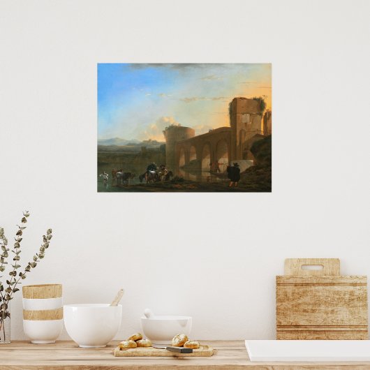 Ponte Molle, Sunset - Jan Asselijn Fine Art Poster (Keuken)