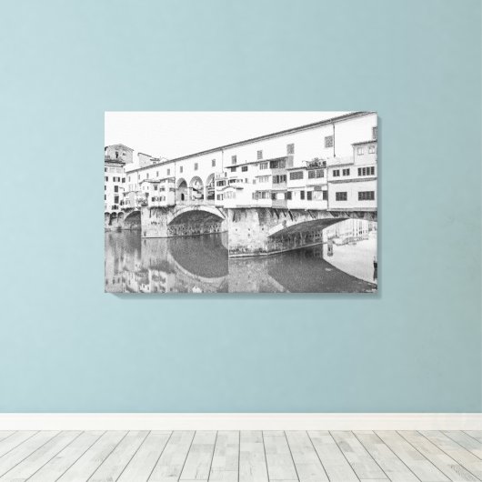 Ponte Vecchio Black en White Sketch Canvas Afdruk (Insitu (Houten vloer))