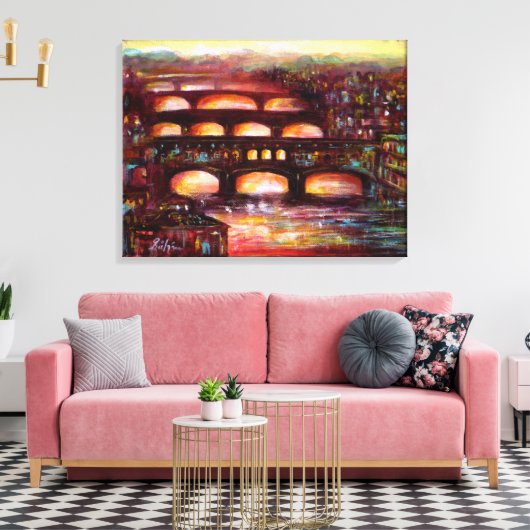 Ponte Vecchio en andere bruggen van Florence Canvas Afdruk (Insitu (Woonkamer))
