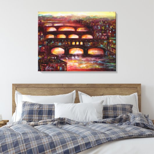 Ponte Vecchio en andere bruggen van Florence Canvas Afdruk (Insitu (Slaapkamer))