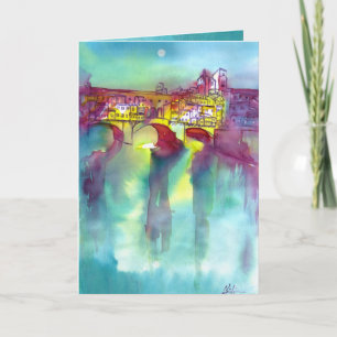 PONTE VECCHIO Florence bij Nacht Aquarel Kaart