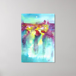 PONTE VECCHIO Florence door Waterverf 's nachts Canvas Afdruk