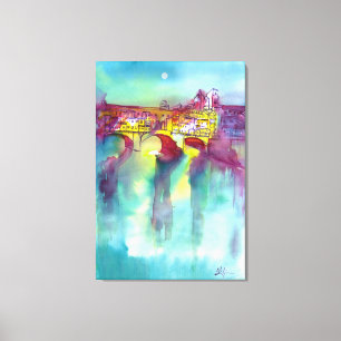 PONTE VECCHIO Florence door Waterverf 's nachts Canvas Afdruk