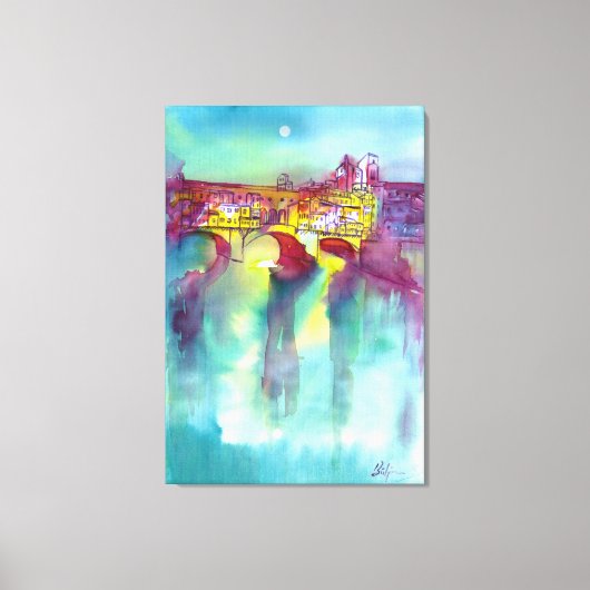PONTE VECCHIO Florence door Waterverf 's nachts Canvas Afdruk (Voorkant)