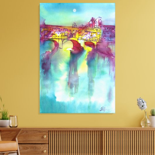 PONTE VECCHIO Florence door Waterverf 's nachts Canvas Afdruk (Insitu (Woonkamer))