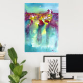 PONTE VECCHIO Florence door Waterverf 's nachts Poster (Thuiskantoor)