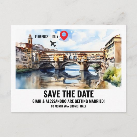 Ponte vecchio Florence Italië waterverf save date Briefkaart (Voorkant)