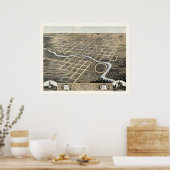 Pontiac, IL Panoramiek Map - 1869 Poster (Keuken)