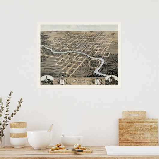 Pontiac, IL Panoramiek Map - 1869 Poster (Keuken)