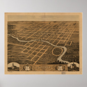 Pontiac Illinois 1869 Antiek Panorama Poster