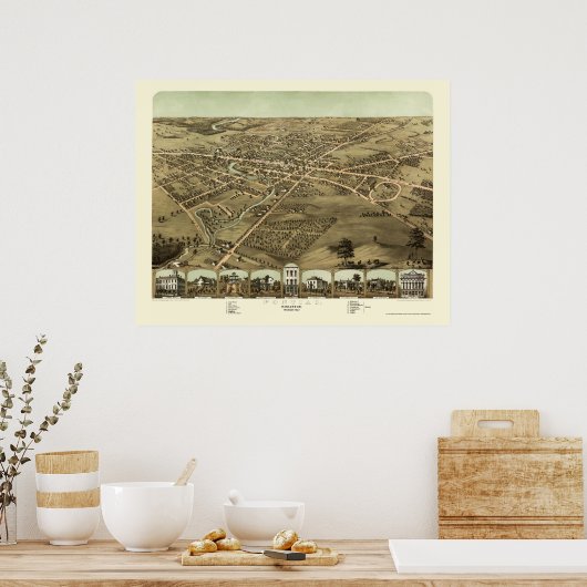 Pontiac, MI Panorama Map - 1867 Poster (Keuken)