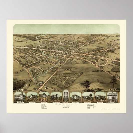 Pontiac, MI Panorama Map - 1867 Poster (Voorkant)