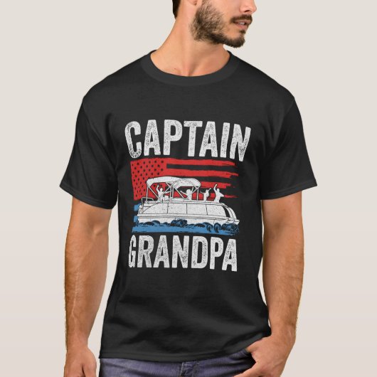 Ponton Kapitein Opa Amerikaanse vlag Boot Eigenaar T-shirt (Voorkant)