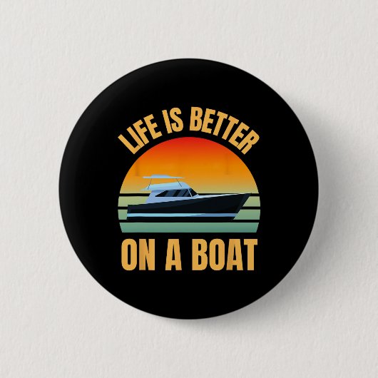 Pontonboot Eigenaar Retro Leven Is Beter Op Boot Ronde Button 5,7 Cm (Voorkant)